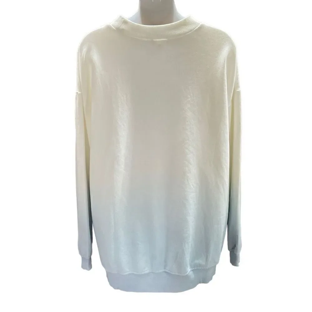 BP Sweatshirt Dip Dye Crew Neck Blue White Ribbed Cuffs Hem Long Sleeve Women XL